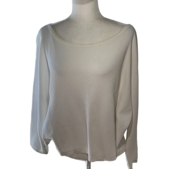 Current/Elliott White Waffle Knit Boat Neck Long Sleeve T Shirt 2 - Picture 4 of 10